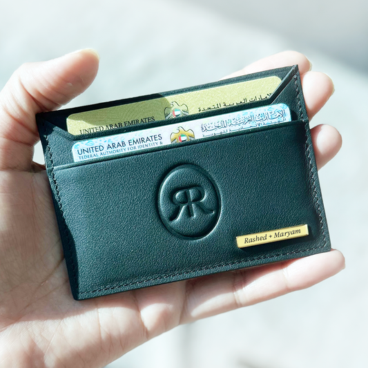 Roro Personalized Leather Card Holder in Black