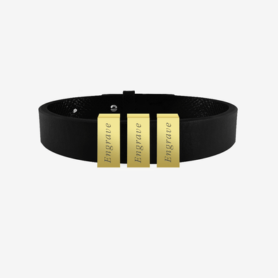 Noble Leather Bracelet - Genuine Italian Grained Calfskin - 3 Skinny Bars in 18k Gold - Roro Arabia - Bracelets