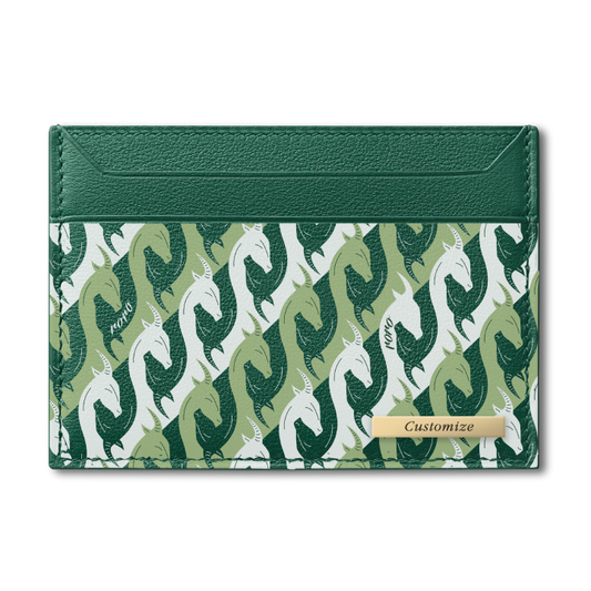 Roro - Infini Personalized Leather Card Holder in Green Gazelle