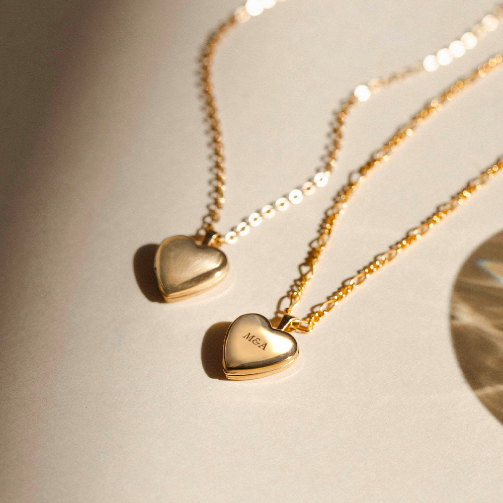 RORO Heart Locket Necklace in Gold Vermeil with Photo Insert Engravable
