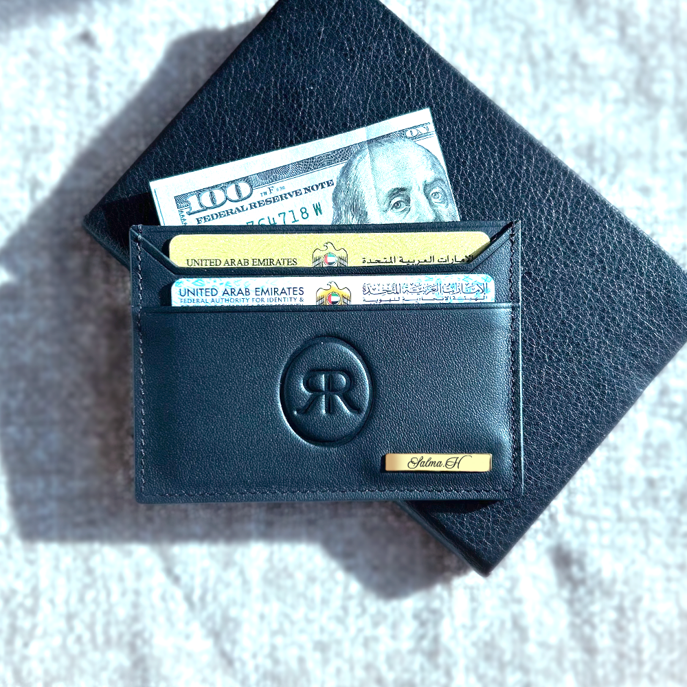Roro Personalized Leather Card Holder in Black