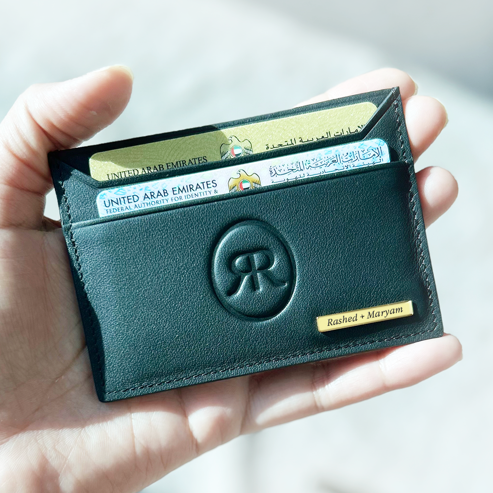 Roro Personalized Leather Card Holder in Black