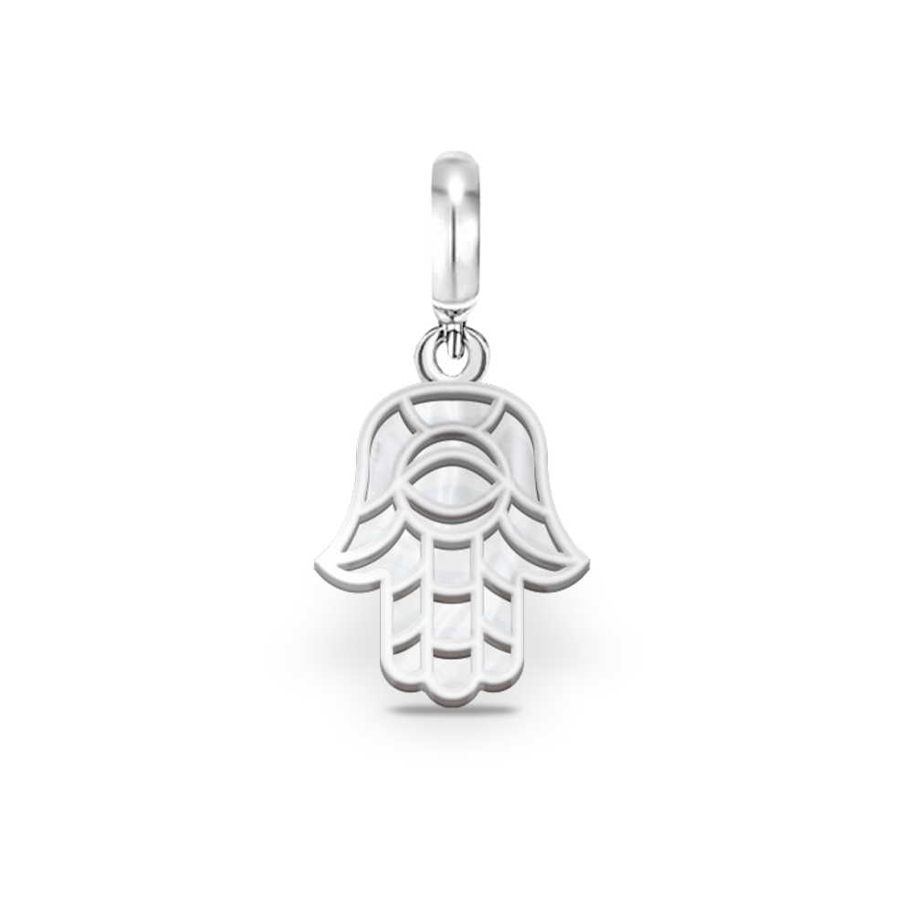 Hamza Hand Charm in Pearl and Silver