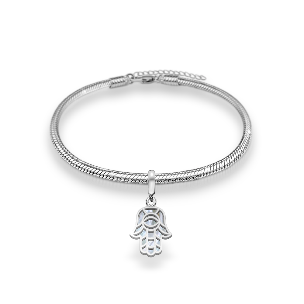 Hamza Hand Mother-of-pearl Charm Bracelet in Silver