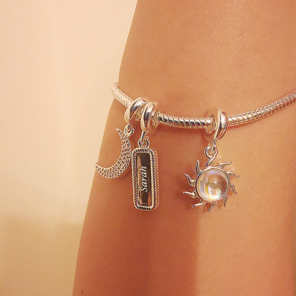 Filigree Tag Charm Bracelet in Silver