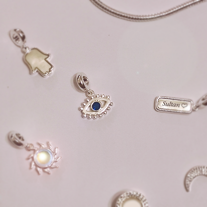 Sapphire Evil Eye Dangle Charm in Silver