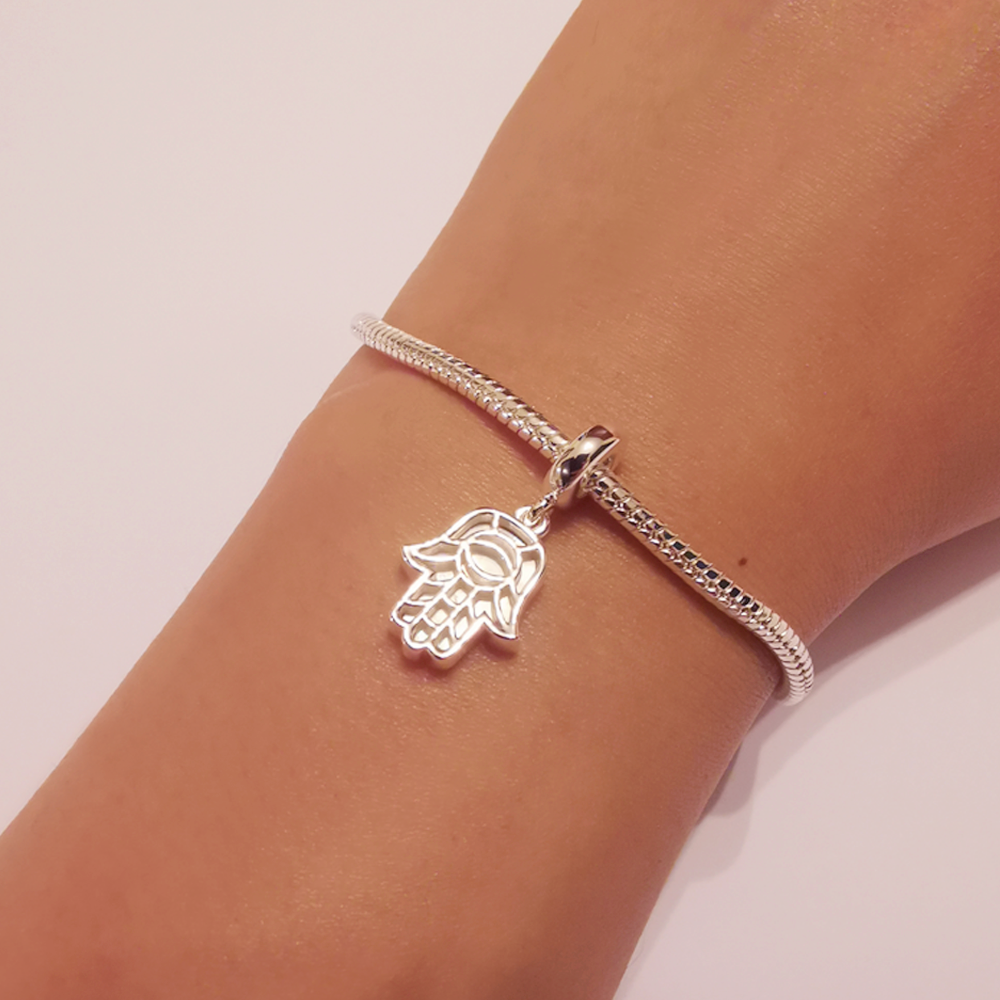 Hamza Hand Charm in Pearl and Silver