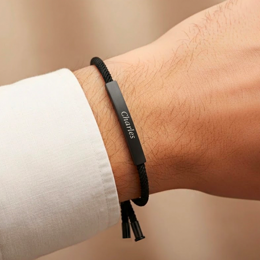 Promesse "Tu es à Moi" Personalized Engraved Thread Bracelet in Black Rhodium Finish - Roro