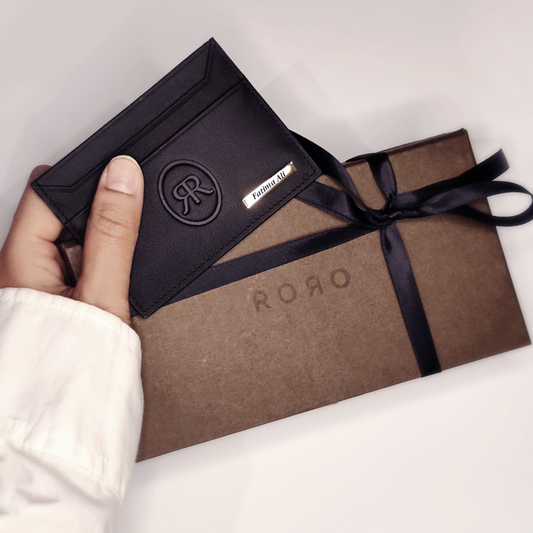 Roro Personalized Genuine Leather Card Holder in Black