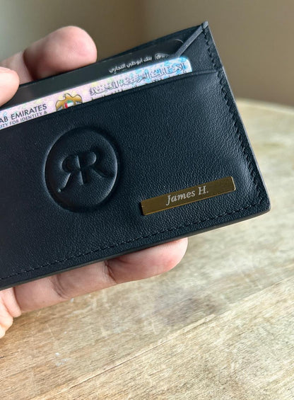 Roro Personalized Leather Card Holder in Black