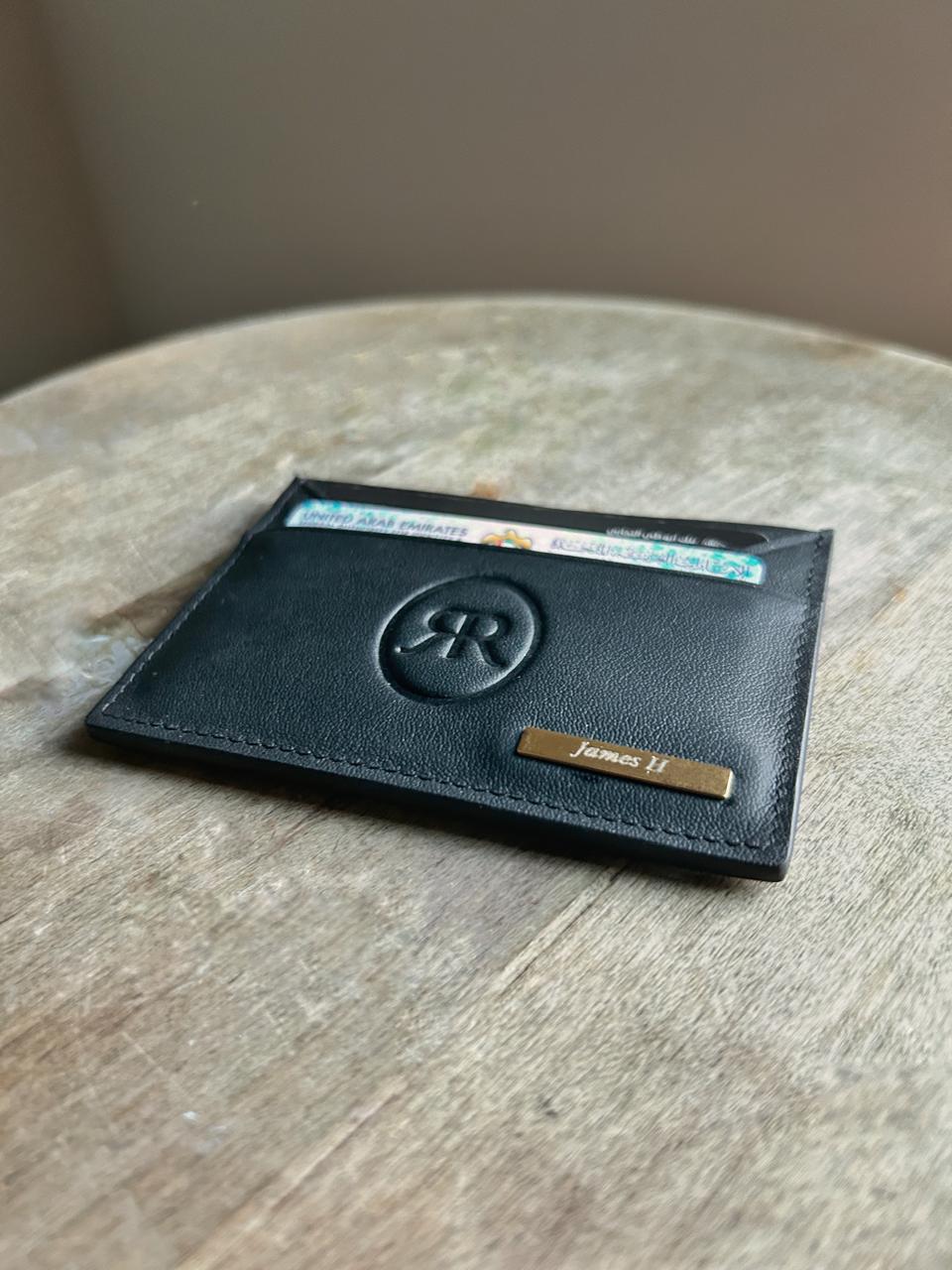 Roro Personalized Leather Card Holder in Black