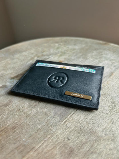 Roro Personalized Leather Card Holder in Black