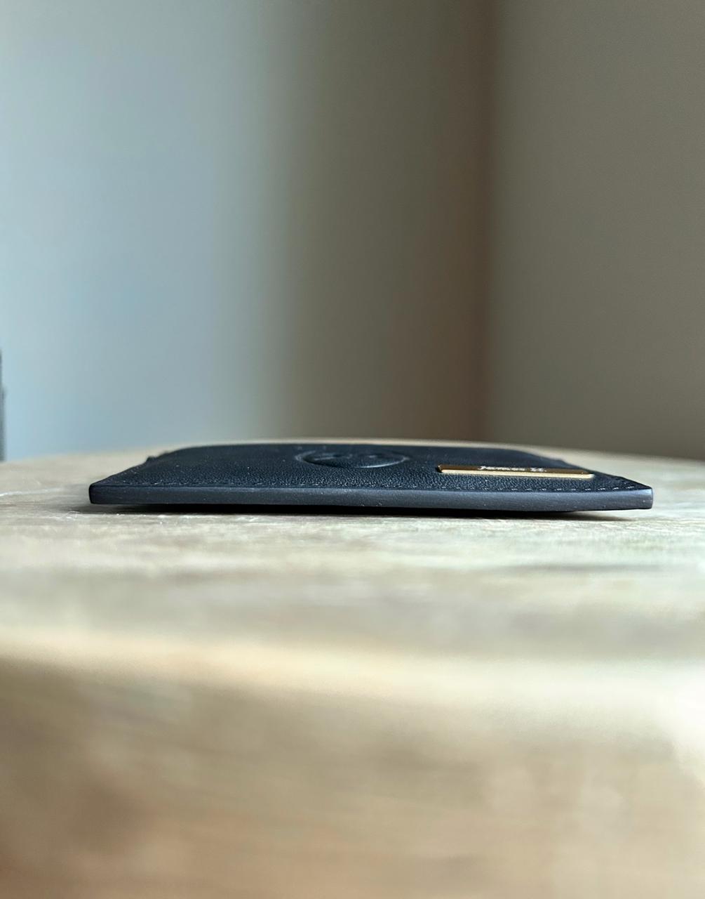 Roro Personalized Leather Card Holder in Black