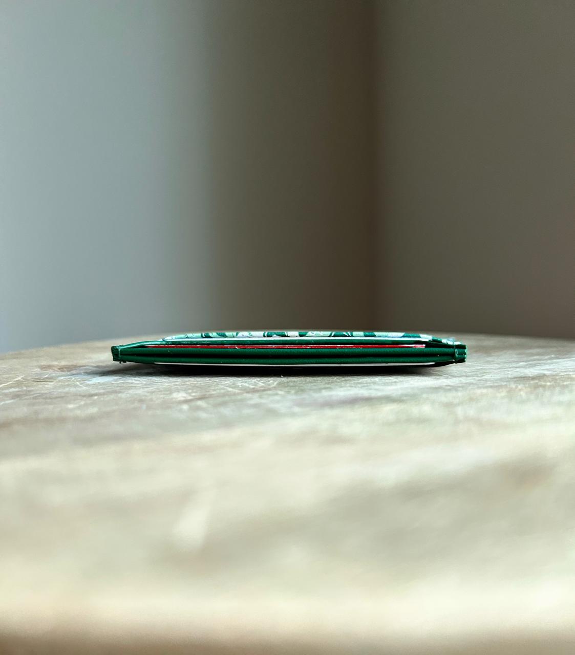 Roro - Infini Personalized Leather Card Holder in Green Gazelle