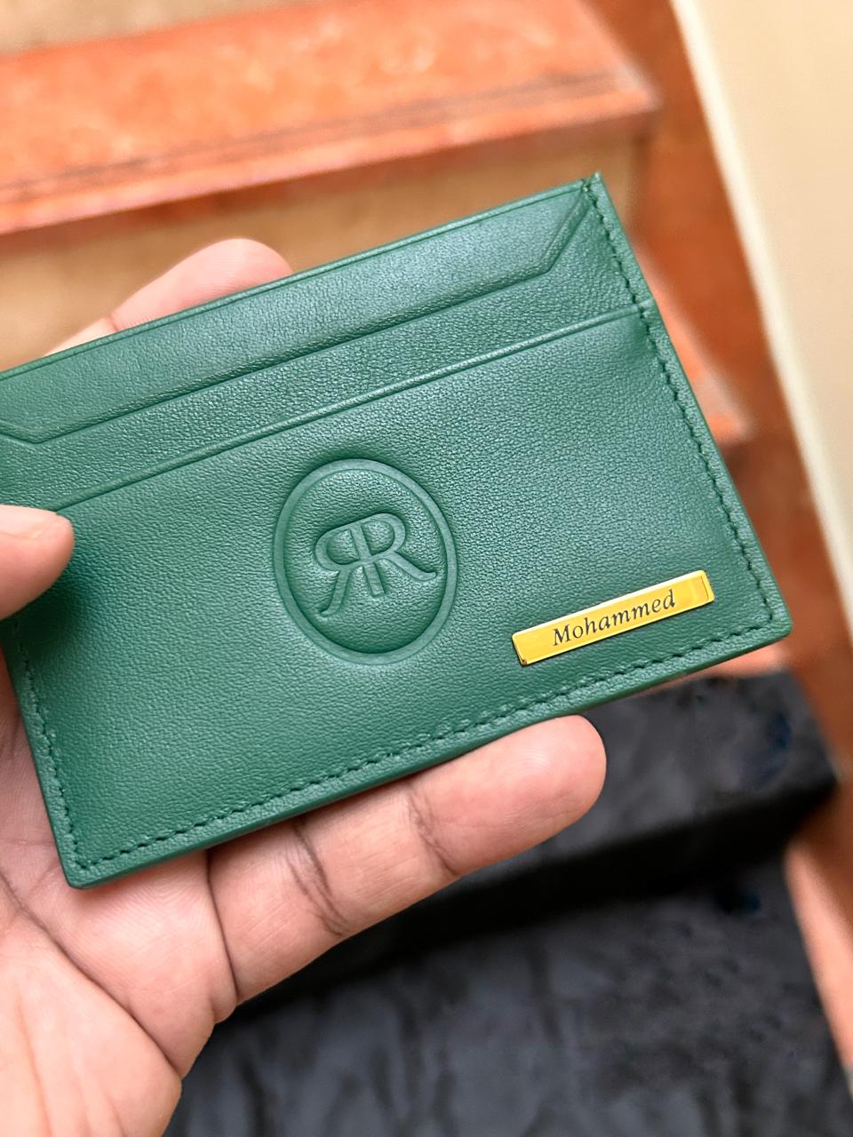 Roro Personalized Leather Card Holder in Green