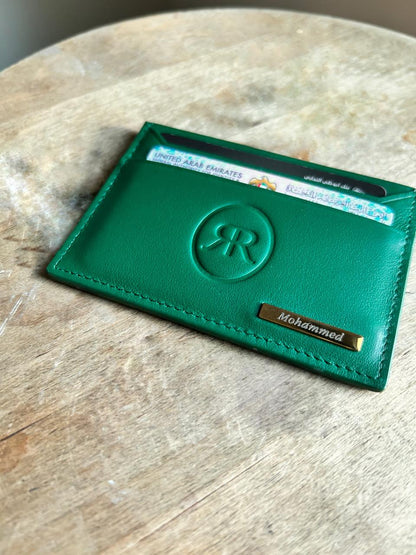 Roro Personalized Leather Card Holder in Green