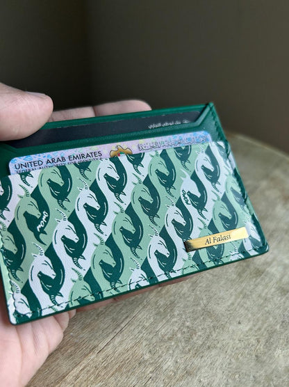 Roro - Infini Personalized Leather Card Holder in Green Gazelle
