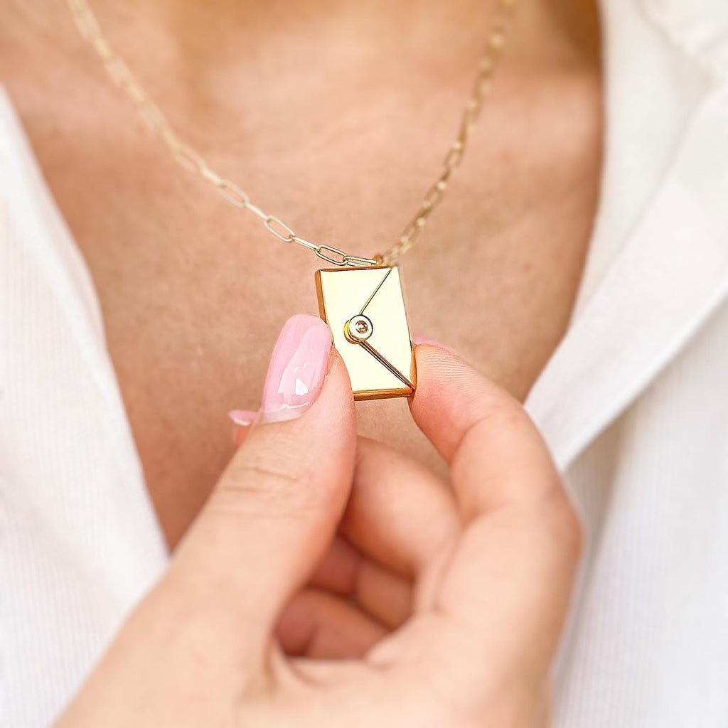 Lettre D'Amour - Envelope Locket Necklace in Gold Vermeil - Roro Arabia - Lockets