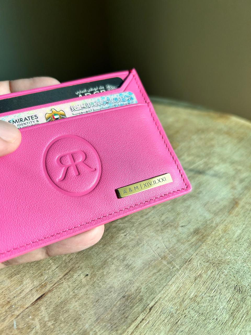 Roro Womens Personalized Leather Cardholder in Pink