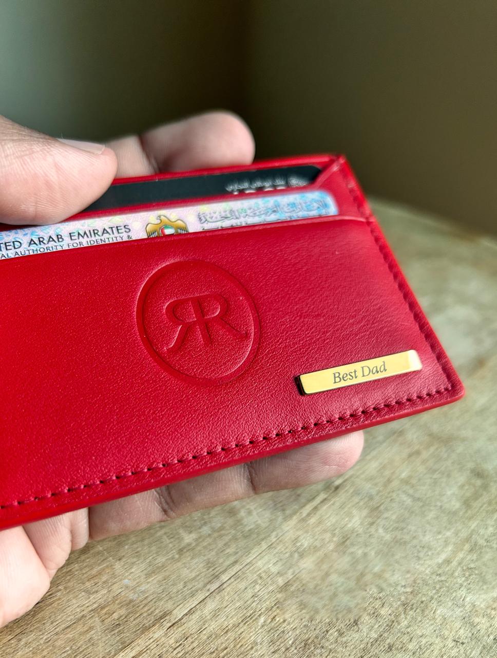 Roro Personalized Leather Card Holder in Red