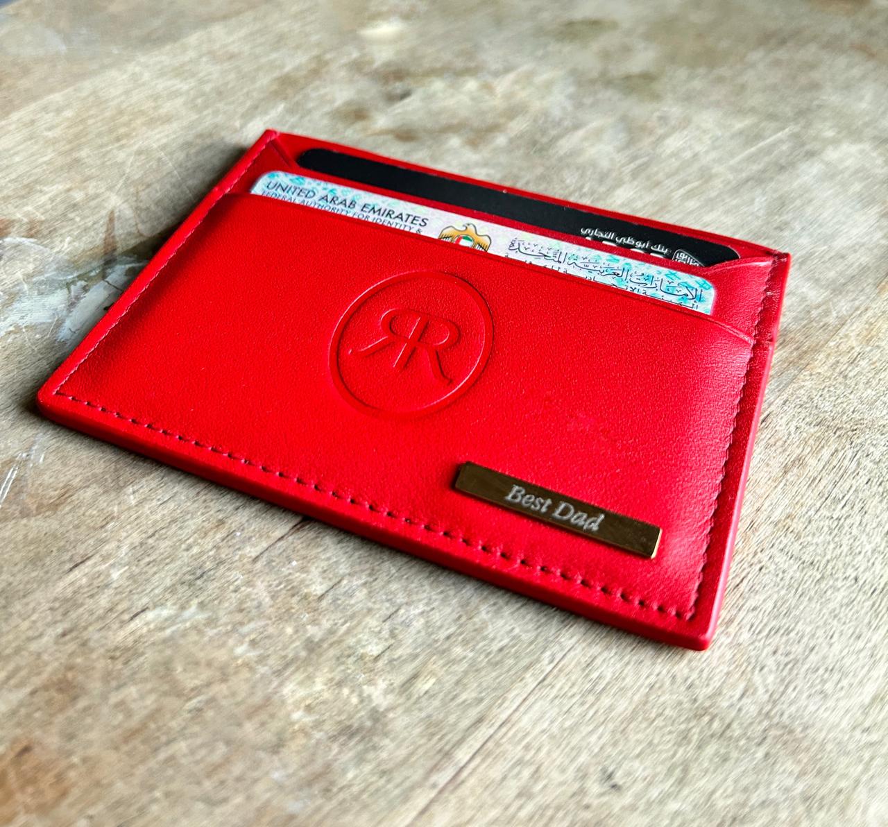 Roro Personalized Leather Card Holder in Red