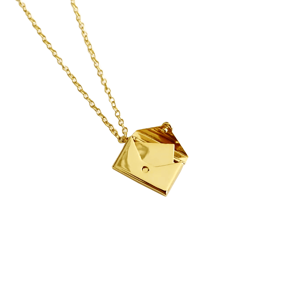 Lettre D'Amour - Envelope Locket Necklace in Gold Vermeil - Roro Arabia - Lockets