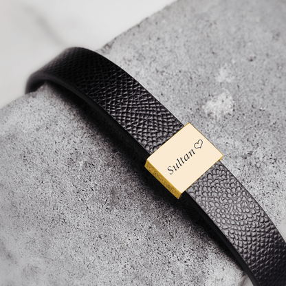Noble leather Bracelet - Genuine Italian Grained Calfskin - 1 Chunky Bar in 18K Gold - Roro Arabia - Bracelets