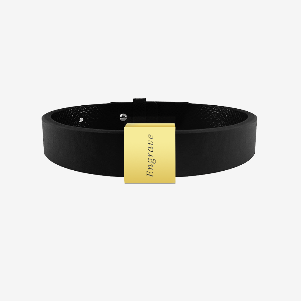 Noble leather Bracelet - Genuine Italian Grained Calfskin - 1 Chunky Bar in 18K Gold - Roro Arabia - Bracelets