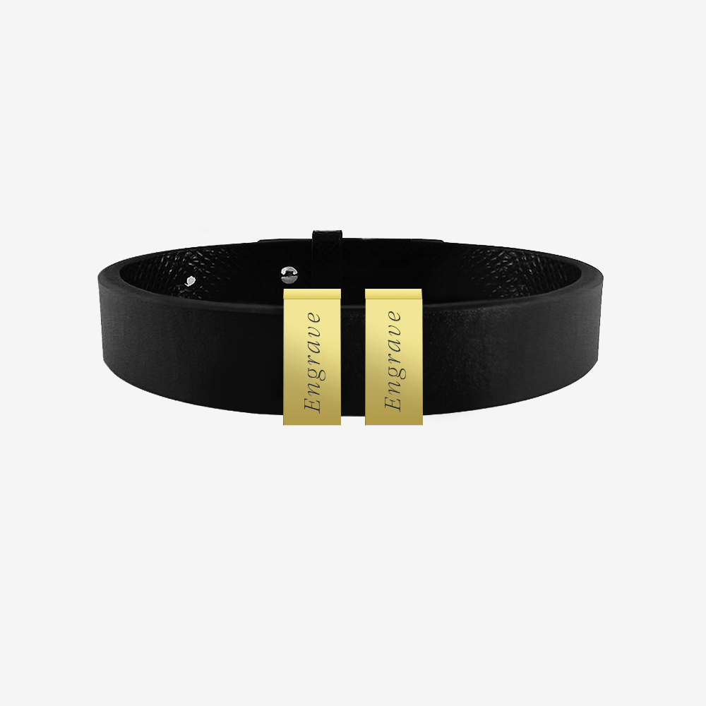 Noble Leather Bracelet - Genuine Italian Grained Calfskin - 2 Skinny Bars in 18K Gold - Roro Arabia -