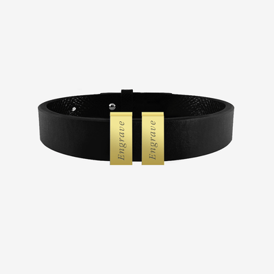 Noble Leather Bracelet - Genuine Italian Grained Calfskin - 2 Skinny Bars in 18K Gold - Roro Arabia -