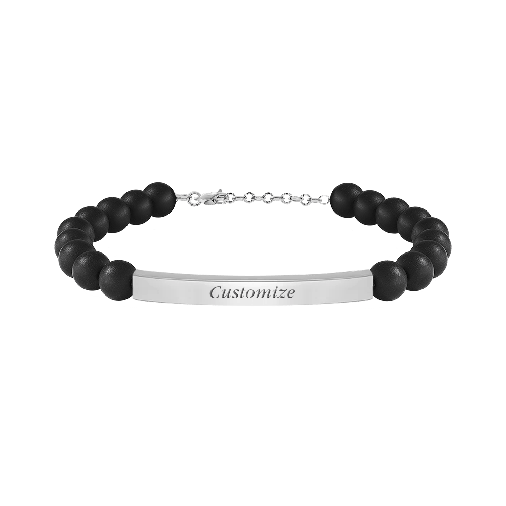 Pierres De Terre Bracelet in Silver, Black Agate - Roro Arabia - Bracelets